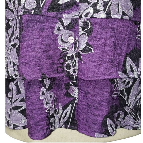 Habit Purple Floral Peplum Blouse M – BohoCore Romantic Ruffle Button Top - Picture 10 of 12